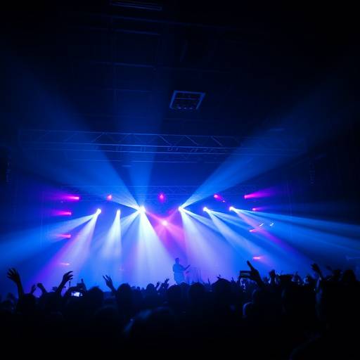Artistieke foto van een concert met podiumlichten en publiek