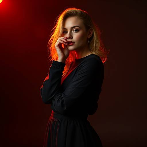 Model posant in een mode shoot met dramatische belichting