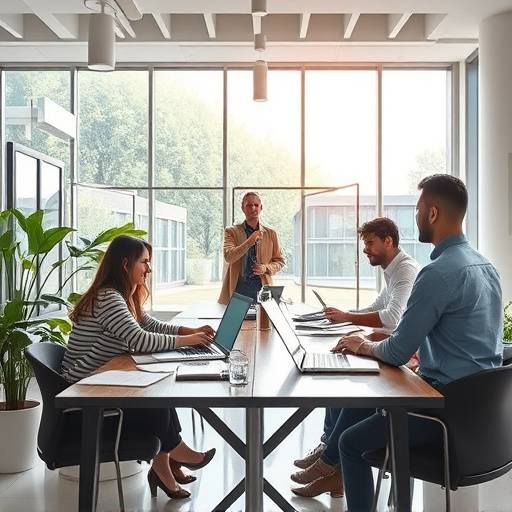Moderne kantooromgeving met teamleden die samenwerken